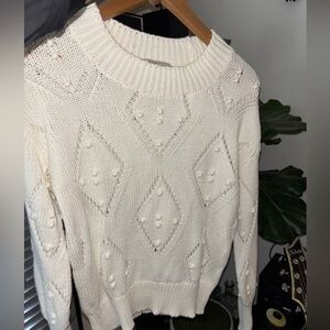 LOFT Cream Textured Knit Sweater